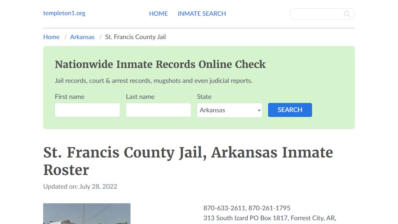 St. Francis County Jail, Arkansas Inmate Roster - Templeton